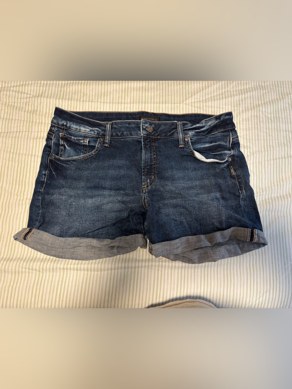 Silver Jeans Dark Blue Rolled Cuff Denim Shorts